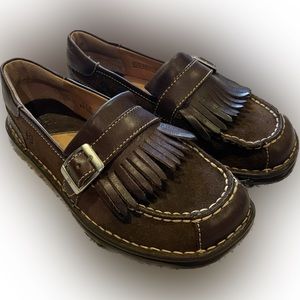 Born Womens Loafers Shoes Brown Leather Slip On Flat Heel Kiltie EU 38 Sz 7